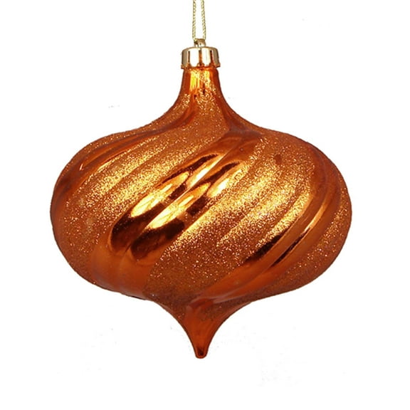4ct Shiny Burnt Orange Swirl Shatterproof Onion Christmas Ornaments 5.75"