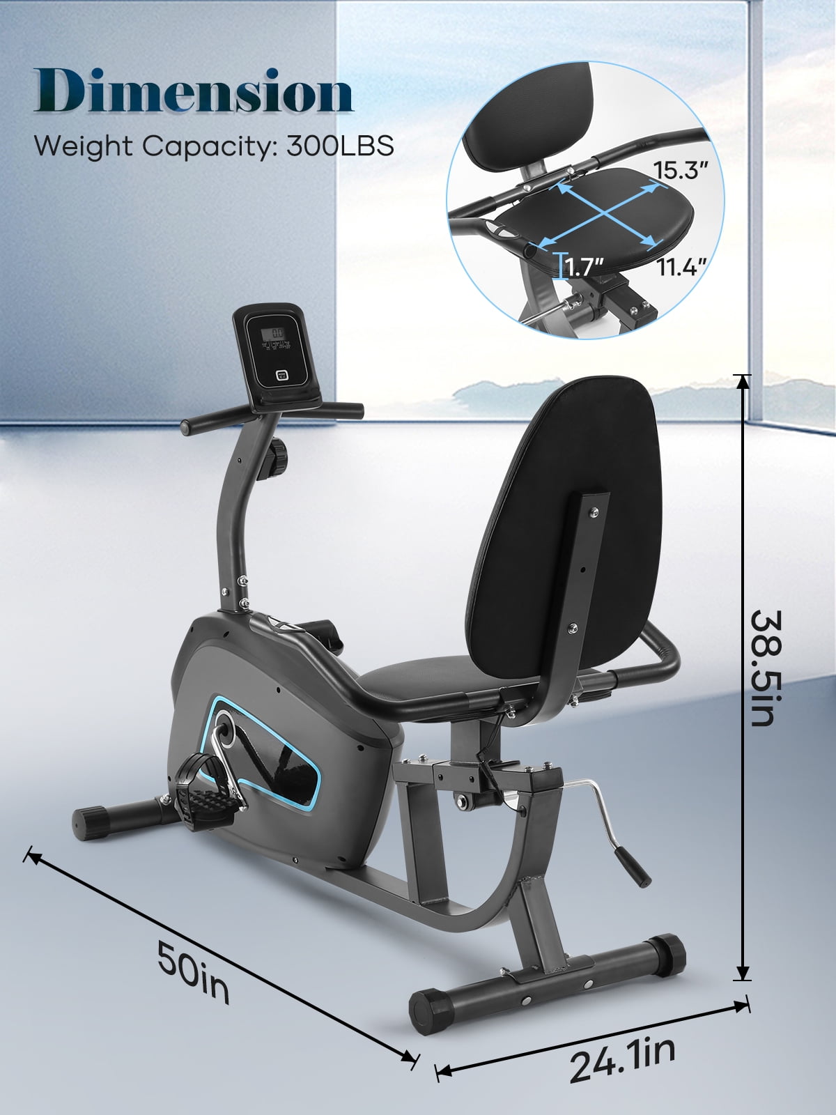 Naipo Exercise Bike Indoor Recumbent  Exercise Bike Stationary with Adjustable Seat and 8 Resistance Level Seat Height Adjustment