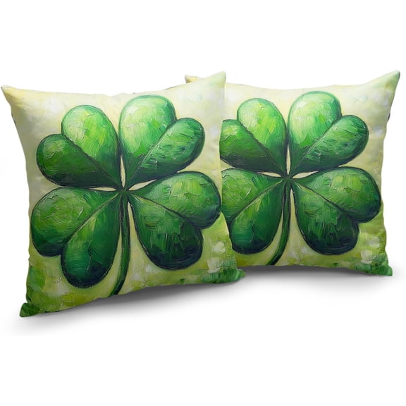 St. Patrick''s Day Shamrock Pillow Covers 18 X 18 Inch Big Green Clover Throw Pillow Cover Set of 2 Saint Patrick''s Pillow Case for Spring Home Bedroom Sofa Decor
