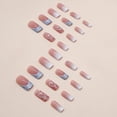 thumbnail image 4 of Square Press  Nails Medium Length  Nails  Tip Coffin False Glossy Heart Blue Glitter Design Full Cover Glue  Nails Nude  with Rhinestones  Stick  Nails for Women 24 count, 4 of 6
