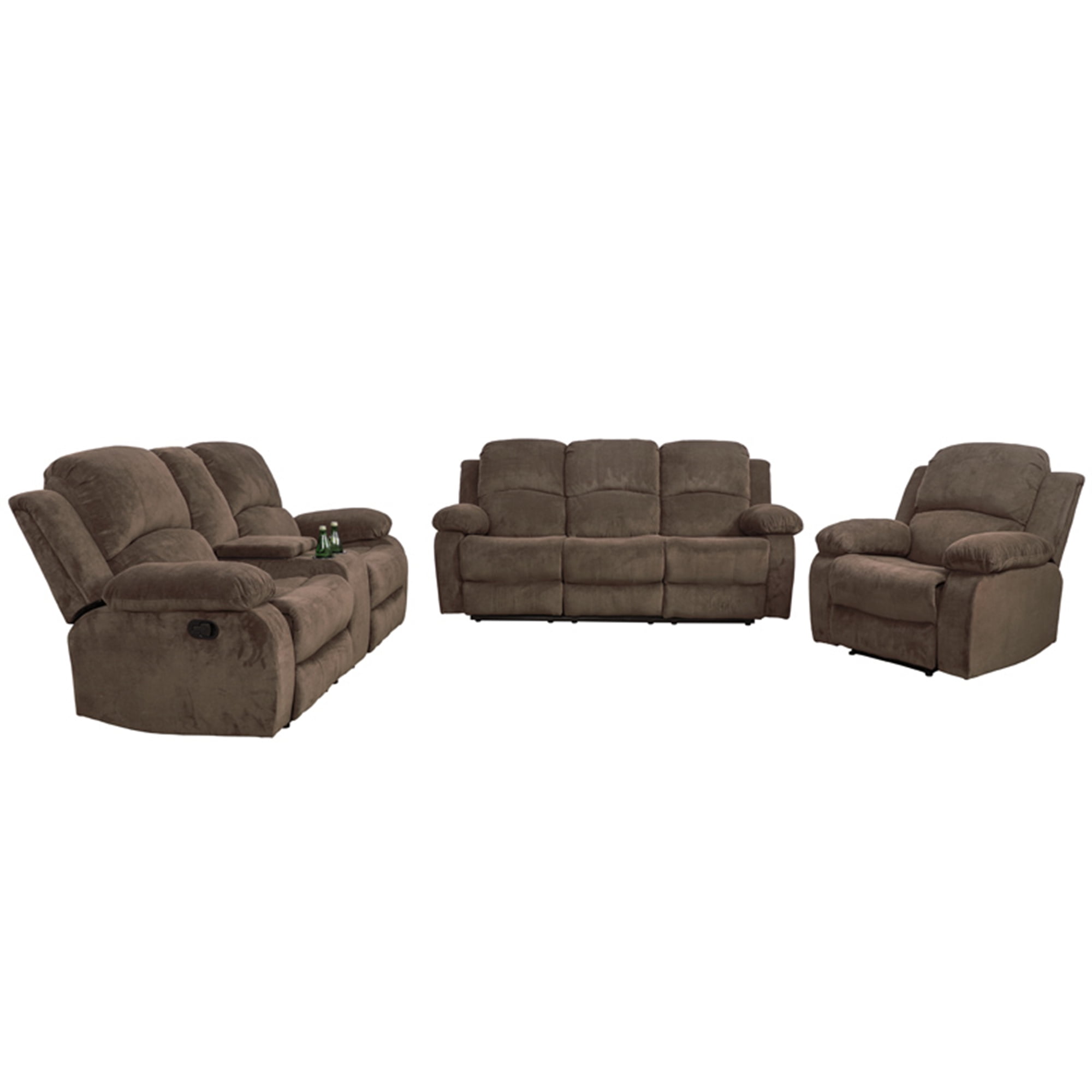 Aukfa Double Manual Recliner Chair, Overstuffed Loveseat with Cupholder for Living Room, Brown