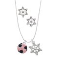 thumbnail image 1 of Delight Jewelry Silvertone Enamel Pink Soccer ball Silver tone Snowflake Charm Necklace and Stud Earrings, 1 of 4
