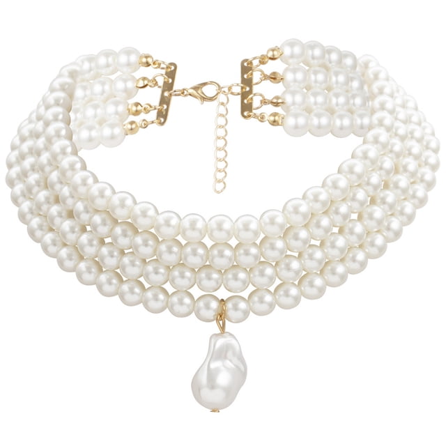 Bangcool Collier Ras du Cou Perle Synthétique : Collier Mignon Multicouche pour Mariage