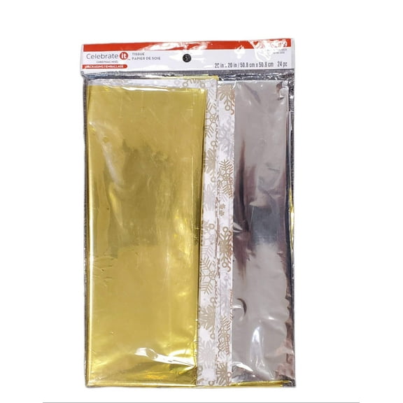 Christmas Tissue Paper Gold  Silver Snowflake 24pc