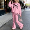 thumbnail image 2 of LRen Girls 2 Piece Outfits Size 7-8 Cute Bowknot Print Shirt and Flare Pants Casual Crewneck Soft Girls Cotton Clothing 2pc Sets Back To School Clothes, 2 of 5