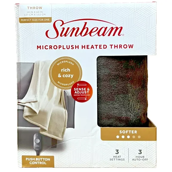 Sunbeam Royal Luxe Walnut Heated Personal Throw / Blanket, Cozy-Warm, Adjustable Heat Settings