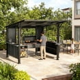 thumbnail image 2 of Gotland 10' x 10' Outdoor Hardtop Grill Gazebo, Steel BBQ Gazebo with Multi-Tier Shelves Permanent & Independent Countertop for Patio Backyard Lawn Garden (Dark), 2 of 10