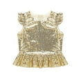 thumbnail image 3 of Miutii Kids Girls Sequins Peplum Top Shirts Carnival Party Flutter Sleeves Back Zipper Dancewear Gold 16, 3 of 6