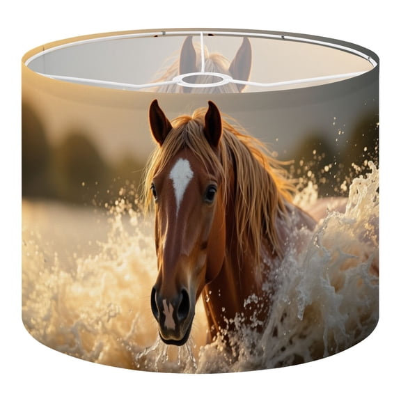 Linen Drum Lampshades Chestnut Horse Running Water Splash Golden Sunset Dramatic 13"x13"x10" Light Shade for Table Lamps Floor Lamp Shades Lampshade Replacement Assembly Required