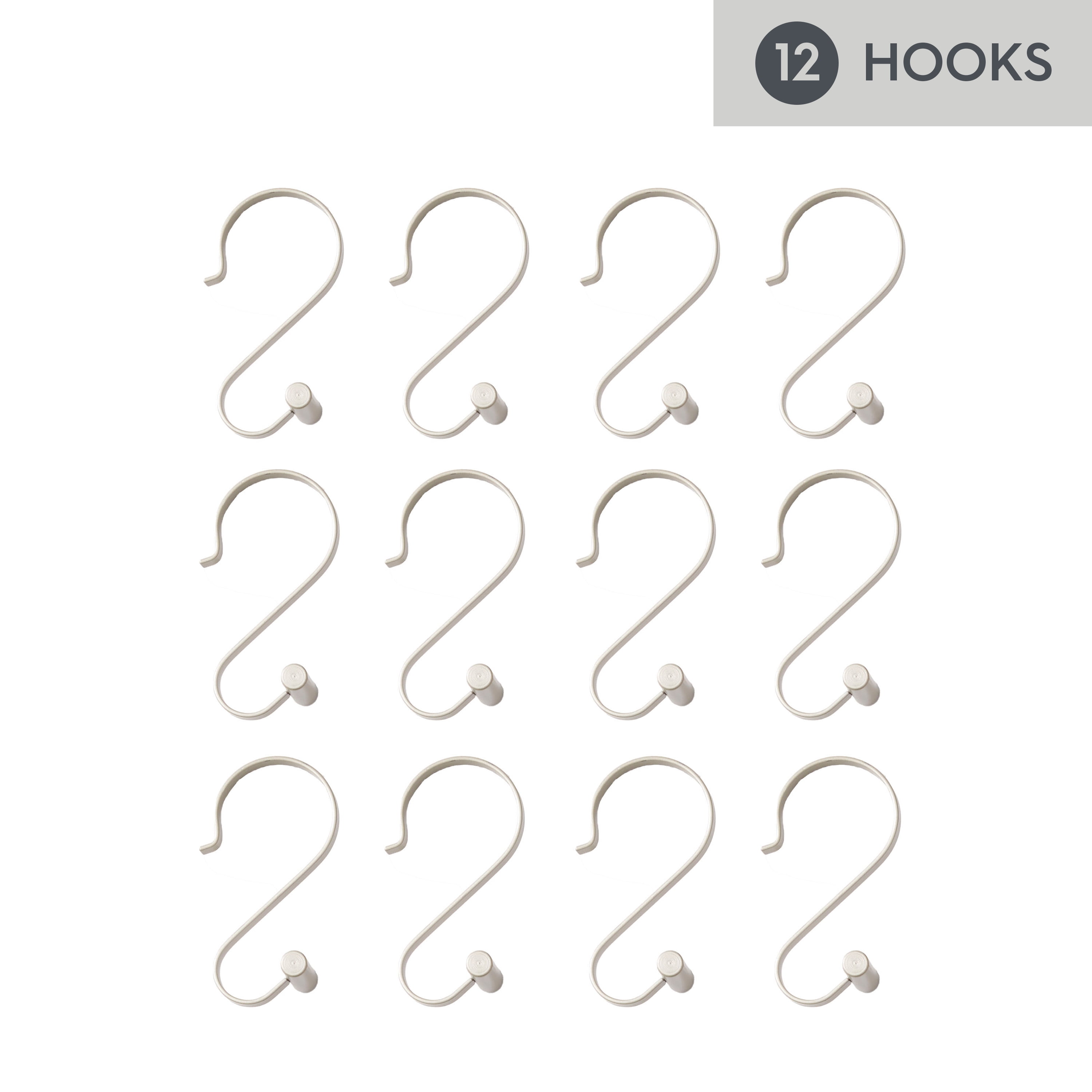 (3 pack) Better Homes & Gardens S-Shape Rustproof Stainless Steel Shower Hooks with T-Bar Ends, Nickel, 12