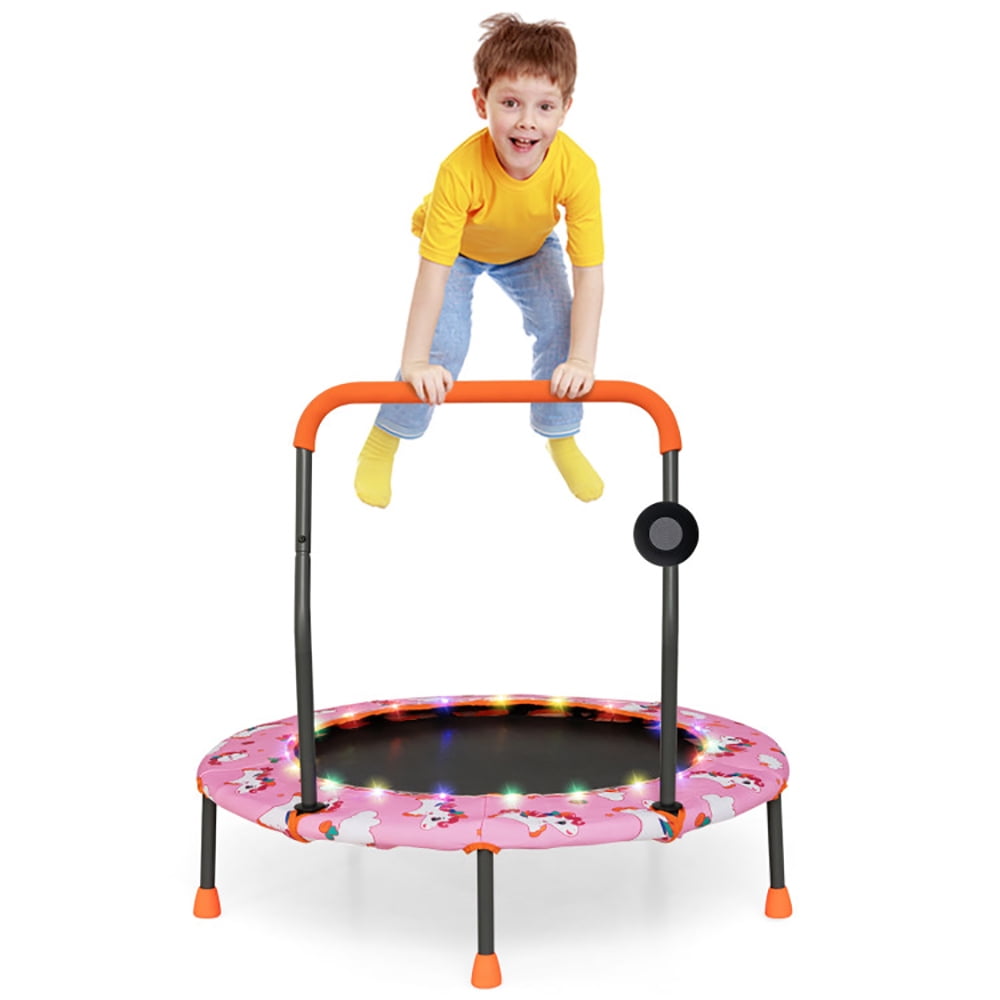 Topcobe 36 Inch Mini Trampoline with Colorful LED Lights and Bluetooth Speaker, Exercise Trampoline for Indoor Outdoor, Kids Trampolines-Pink