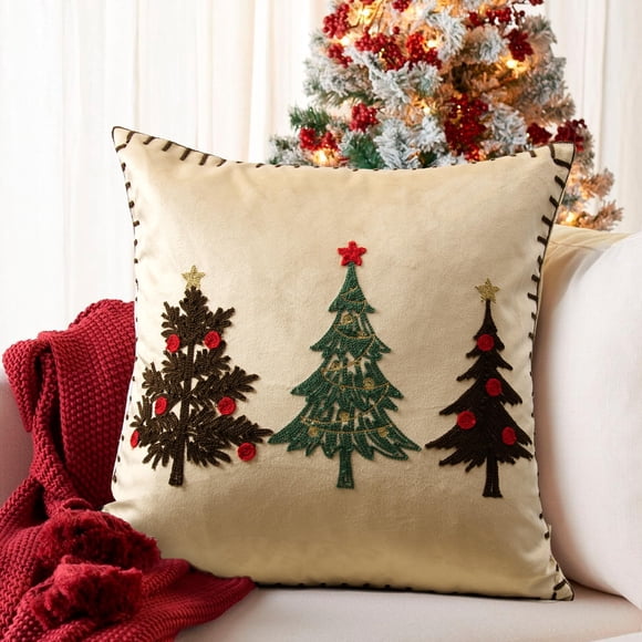 Funda de almohada navideña LOOPUINHOM, 46 x 46 cm, bordada en oro