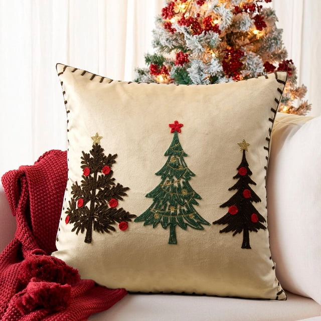 Funda de almohada navideña LOOPUINHOM, 46 x 46 cm, bordada en oro