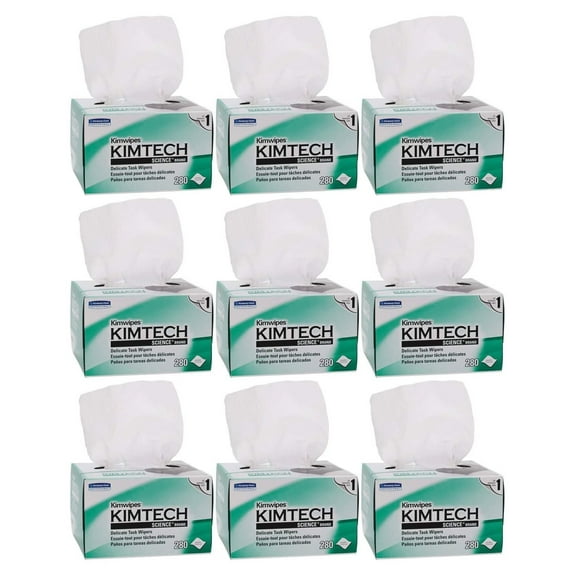 Kimtech Science KimWipes Delicate Task Wipers, 4.4 x 8.4 Inch, 1-Ply, 280 Wipers/Box, 9 Boxes - Low-Lint Cloths for Electronics, Precision Cleaning, Lab Use 280 Count (Pack of 9)