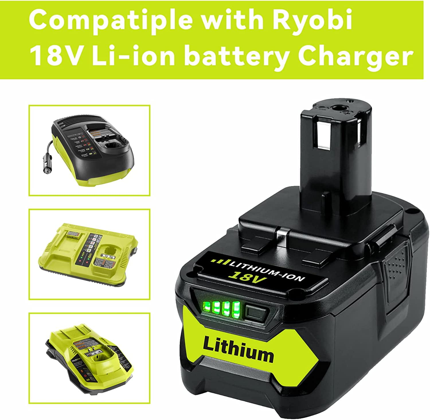 2Pack 6.0Ah High Capacity P108 Replacement for Ryobi 18V Battery Lithium Ion P102 P103 P104 P105 P107 P108 P109 P122 Compatible with Ryobi Cordless Power Tools