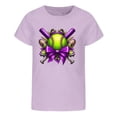 thumbnail image 3 of Curuila Kids Girls Tops Summer Short Sleeve Loose Fit Casual T Shirt With Baseball Cartoon Print Crew Neck Tee Light Purple Size 12-13 Years, 3 of 6