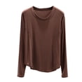 thumbnail image 5 of Sakmal Cotton Womens Pajama Tops Long Sleeve Pullover Sleepwear Crew Neck Brown Sleepwear for Women XXL, 5 of 5