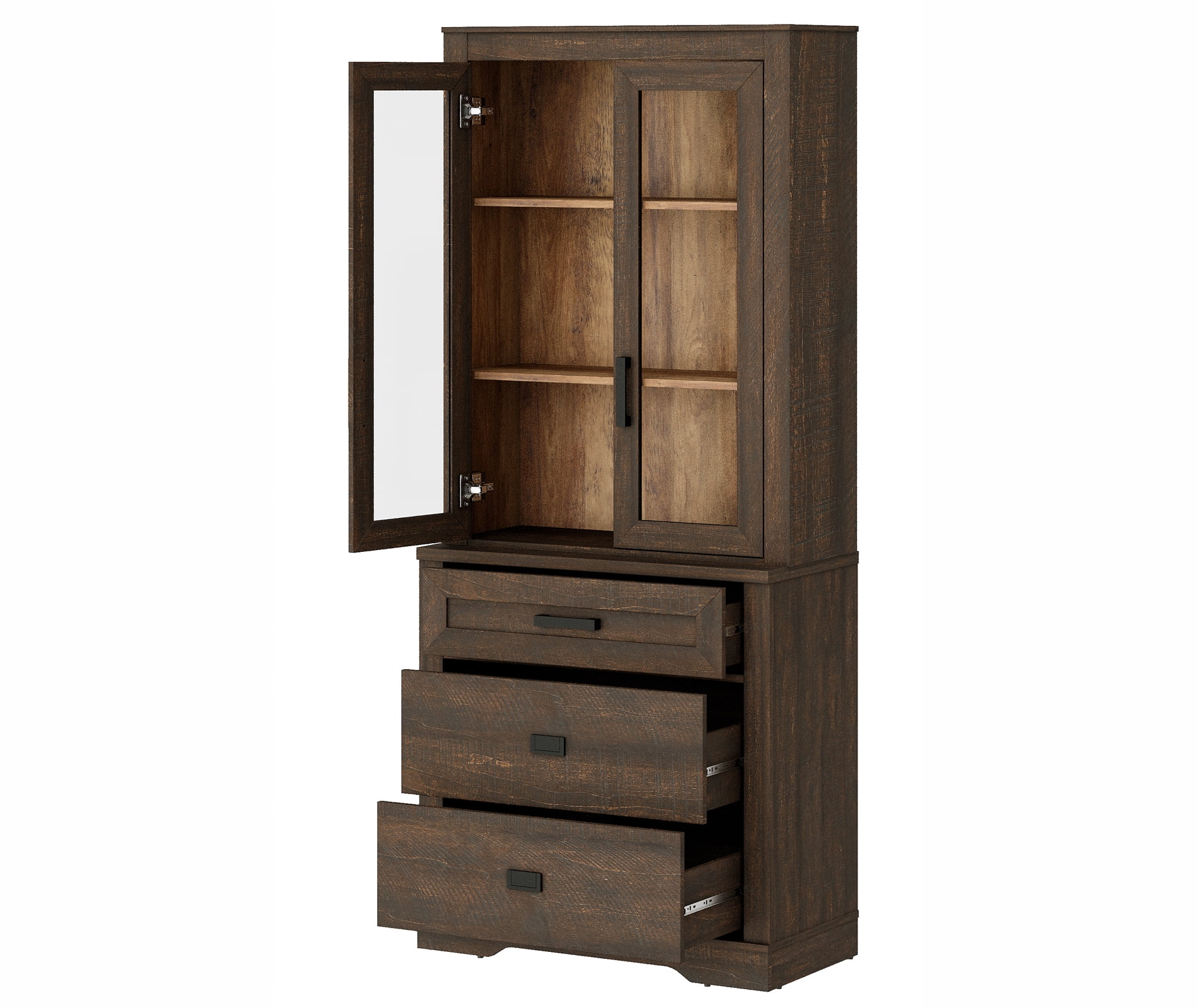 WAMPAT 3 Tier Bookcase with Drawer,73.3" Tall Floor Standing Bookshelf,Modern Farmhouse Display Storage Cabinet with Adjustable Shelves,Espresso