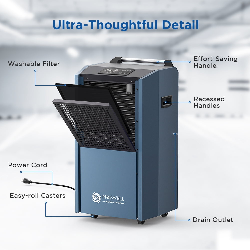 190 Pints Portable Commercial Dehumidifier with Pump Industrial Heavy Duty Moisture Removal Dehumidifiers for Basements
