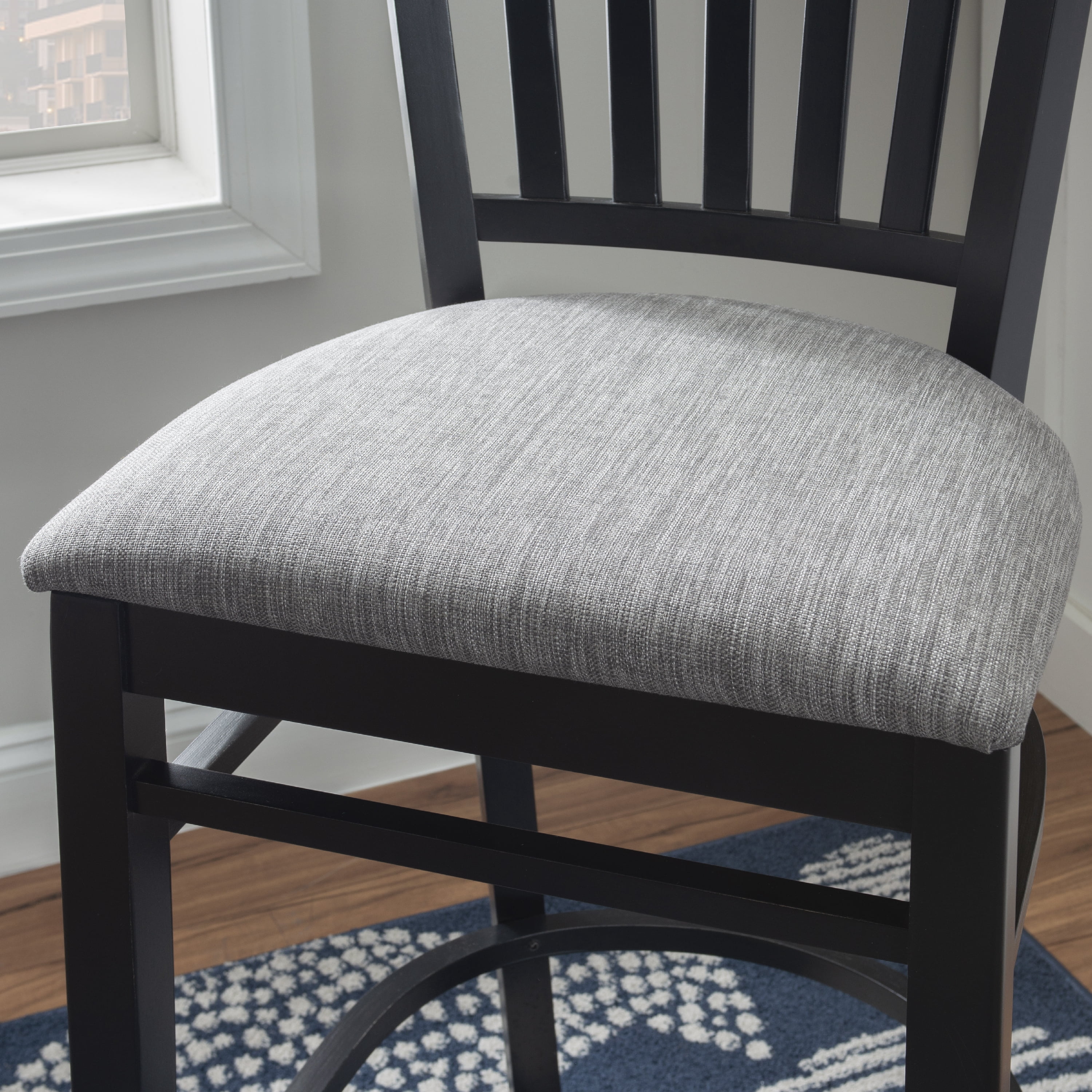 Linon Ashfield 30" Bar Stools, Black Finish with Black and Gray Fabric, Set of 2