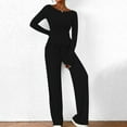 thumbnail image 5 of Women's 2 Piece Matching Lounge Set Long Sleeve Slim and Elastic Top Wide Leg Pants Casual Sweatsuit Fall Outfits Long Sleeve Wide Leg Drawstring Tracksuits Casual Lounge Set Matching Sets, 5 of 9
