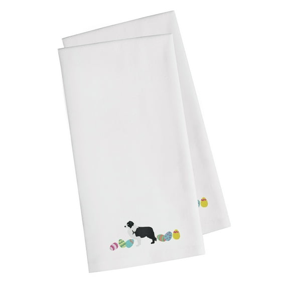 Black Border Collie Easter White Embroidered Towel Set of 2