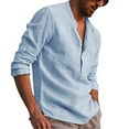 thumbnail image 4 of Huresd Mens Cotton Linen Henley Shirts Long Sleeve Summer Casual T-Shirt Regular Fit Lightweight Yoga Tops with Pocket Light Blue L, 4 of 6