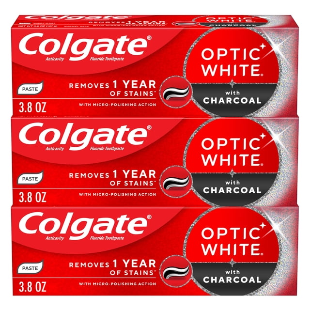 Pasta de dientes Colgate Optic White con carbón de 110 ml, paquete de 3