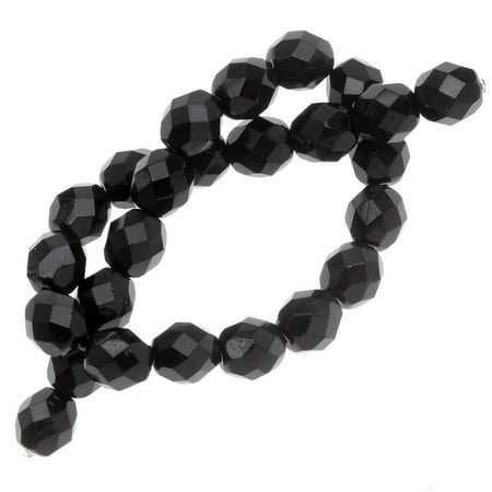 8mm Millefiori Glass - Czech Fire Polished Glass Beads 8mm Round Jet Black (25)