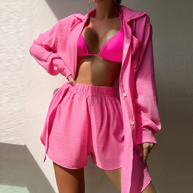 Blusa Trajes de playa de 2 piezas traje de baño de manga larga cubrir trajes de verano para mujeres Ygjytge Rosa roja T L para Mujer
