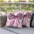 thumbnail image 4 of Pink Bow Pillow Covers 2 Pack Vintage Spring Leopard Print Bow Pink Plaid Farm Ribbon Pillowcase Waterproof Outdoor Throw Pillow Cover for Patio Garden Square Cushion 20”x20”, 4 of 9
