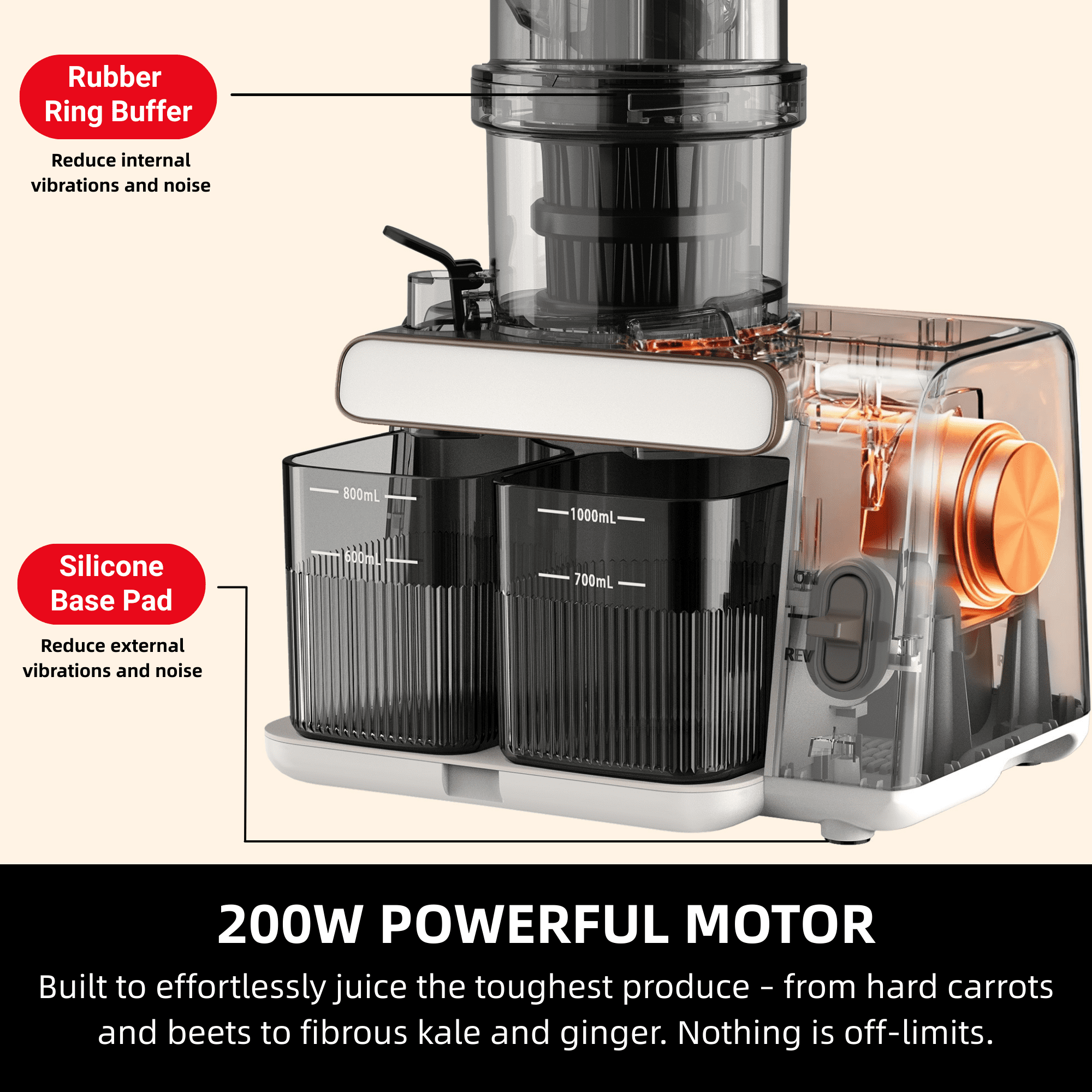 Cold Press Juicer, 99% Juice Yield, 5.4" Wide Feed Chute, 200W Quiet Motor, Automatic Pulp Separation, Slow Masticating Juicer Machine for Whole Fruits & Vegetables, Easy to Clean & Assemble