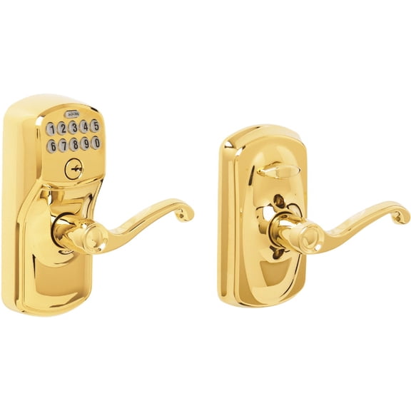 Schlage FE595 V PLY 505 FLA Plymouth Keypad Entry with Flex-Lock and Flair Lever, Bright Brass