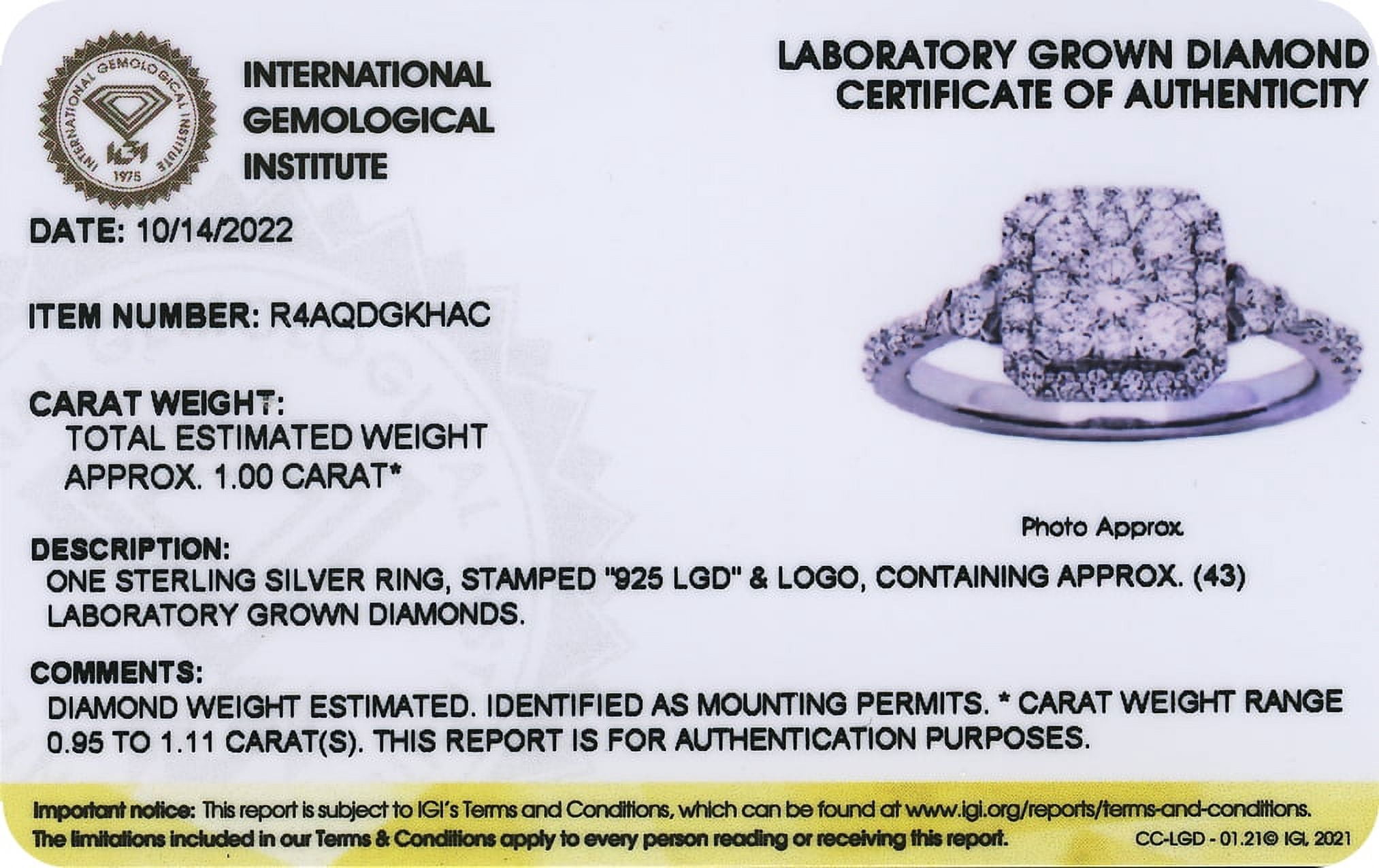 Forever Facets 1 CT TW Lab Grown Diamond Engagement Ring in Sterling Silver, Adult Female