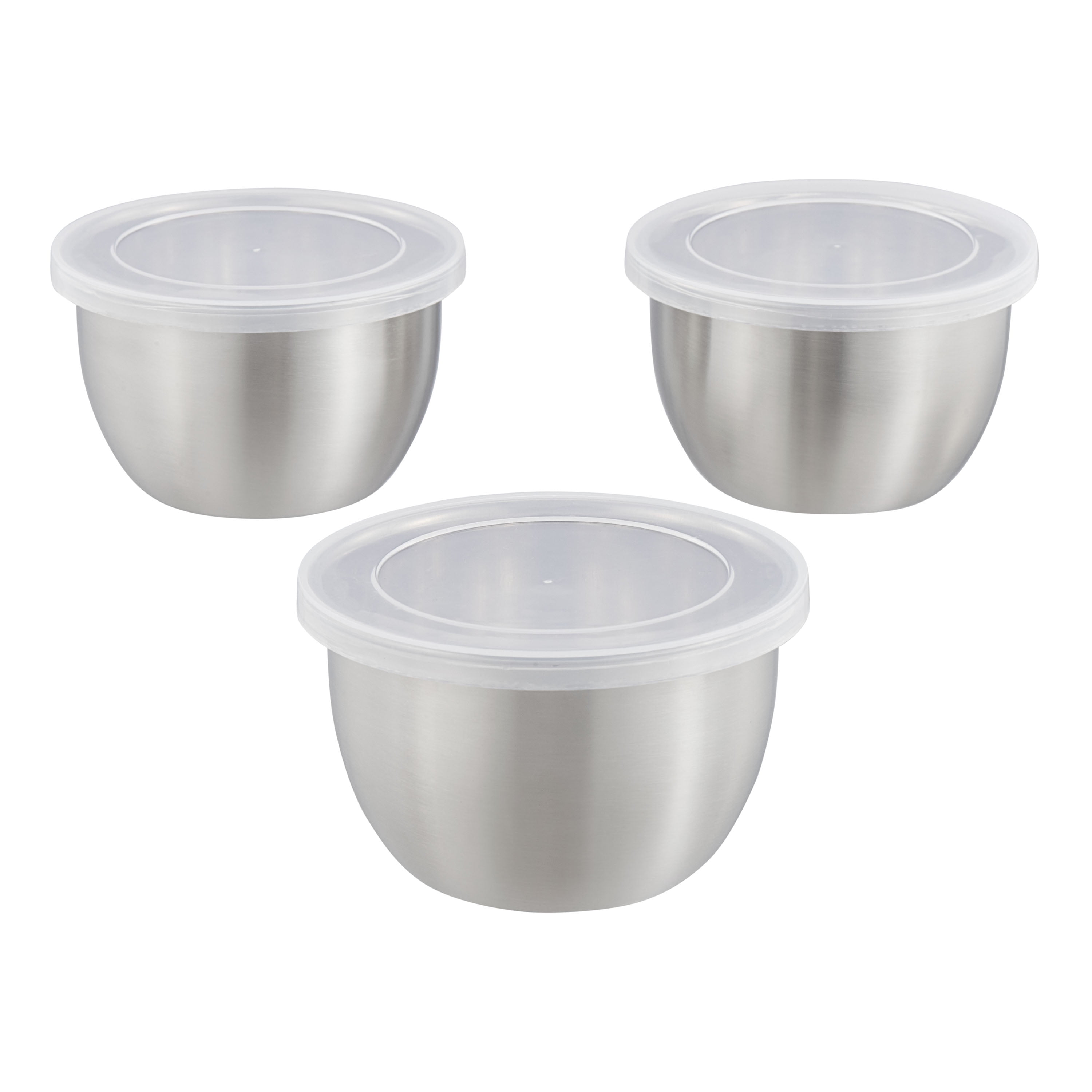 Mainstays 6Piece Brushed Stainless Steel 2Cup Prep Bowl with Lid, 3 Pack