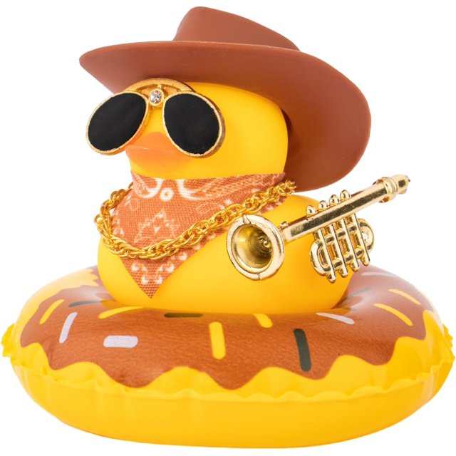 Car Duck Ornament Dashboard Decorations for Car Rubber Duck Accessories with Hat Necklace Swim Ring Musical Instruments M