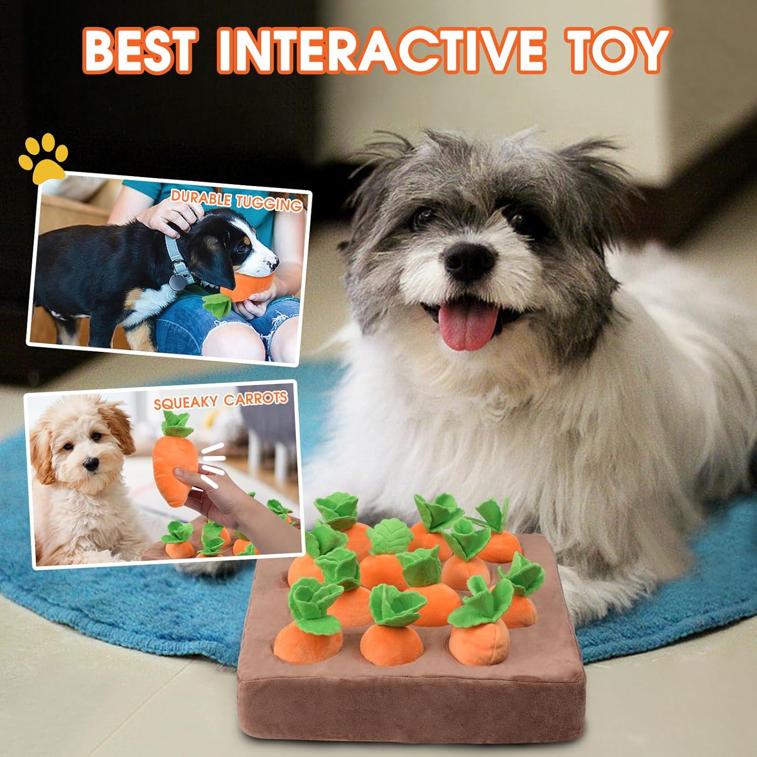 Dog Puzzle Toys, 13''x13'' Interactive Squeaky Carrot Dog Toys for Small Medium Dogs, 12 Pcs