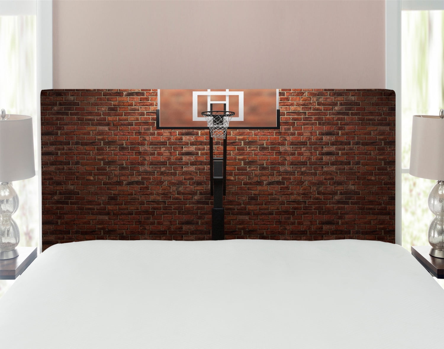 Basketball Headboard, Old Brick Wall and Basketball Hoop Rim Indoor