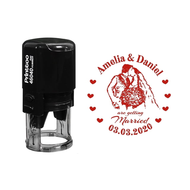 Printtoo Personalized Red Self Inking Wedding Favor Custom Stamper Getting Married Round Heavy Duty Stamp-40 mm