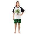 thumbnail image 4 of LuLiaMenton Matching Couples Christmas Pajamas Tropical Palm Green Plaid Short Sleeve Shorts Set, 4 of 5