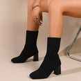 thumbnail image 7 of Bnwani Boots for Women Fashion Toe Mid-Heel Chunky Mid-Calf Ankle Elastic Casual Solid Boot Black Size 5.5, 7 of 7