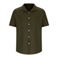 thumbnail image 4 of LODIENY Mens Casual Textured T-Shirts Short Sleeve Button Down Dress Shirts Trendy Solid Color Beach Holiday Vacation Tees Shirt Tops Army Green L, 4 of 9