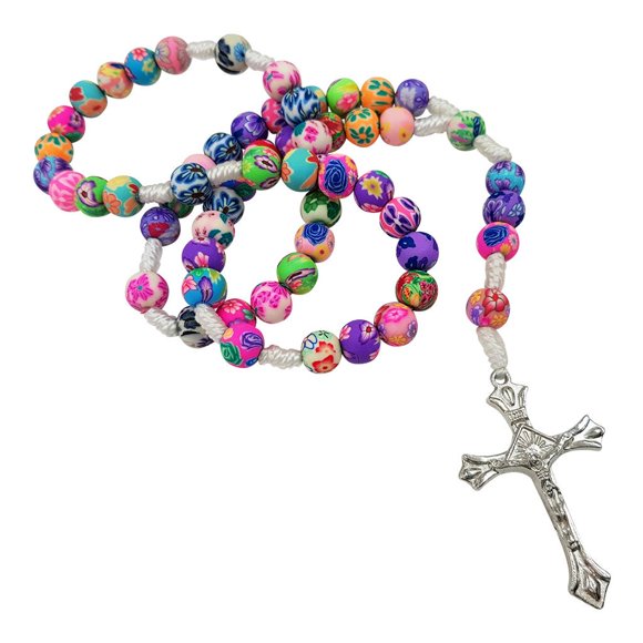TALISMAN4U Multicolor Polymer Beads Catholic Rosary Necklace First Communion Christmas Religious Gift
