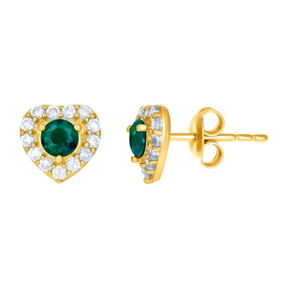 10k Yellow Gold Womens Green White Cubic Zirconia Love Heart Stud Earrings 8.3x8.3mm Wide Stud Earring for Women