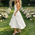 thumbnail image 5 of Karymi Cocktail Dresses for Women Halter Deep V Maxi Dress, Solid Sleeveless High Waist Pleated A-Line Flowy Long Evening Party Dress, 5 of 9