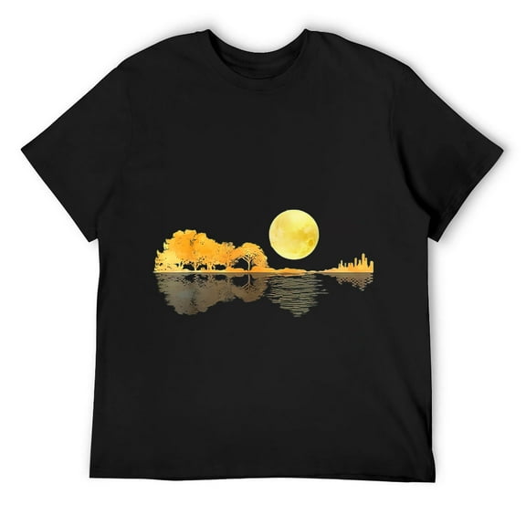 Mens Guitar Nature Moon Retro Style Guitarist Acoustic Guitar T-Shirt Black S