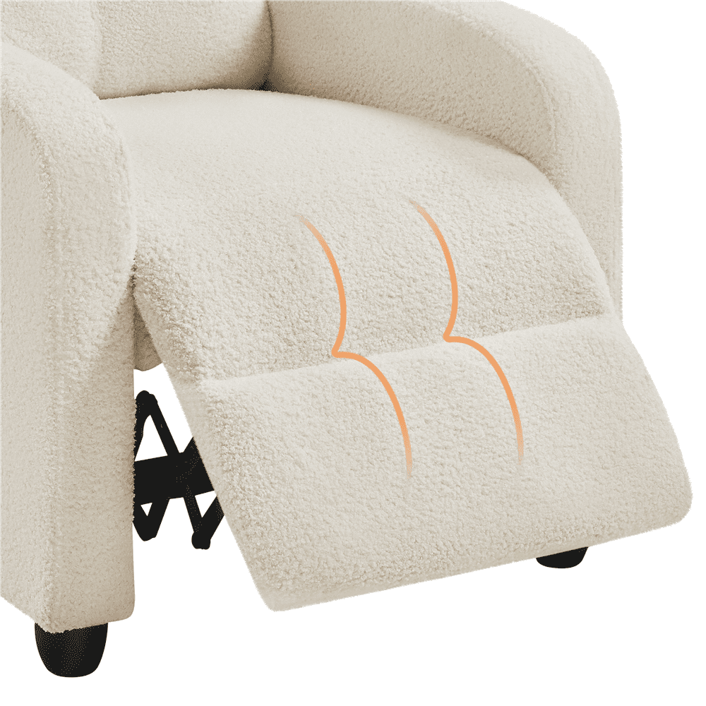 Yaheetech Upholstered Boucle Recliner Adjustable Reclining Chair w/ Pocket Spring, Ivory