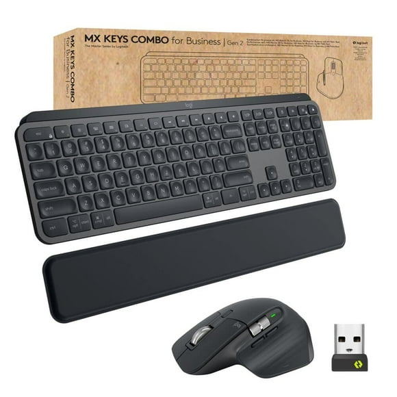 Logitech MX Keys Combo for Business | Gen 2, Full Size Wireless Keyboard and Wireless Mouse, with Keyboard Palm Rest, Bluetooth, Logi Bolt, Quiet Cli