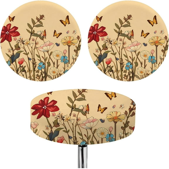 2 Packs Round Stool Covers Bar Stool Cover Round Stool Seat Covers Stool Slipcover with Elastic Polyester Dustproof Bar Decoration Printed Jacquard Display for Bar Shop Home 13 Inch Flower