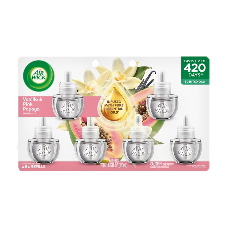 Air Wick Plug-in Scented Oil Warmer Air Freshener Refills, Vanilla & Pink Papaya, 6 Count, Size: 4.02 fl oz;120 ml